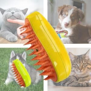 Escova Vaporizadora 3 em 1 para Pets – Tira Pelos, Massageia e Limpa