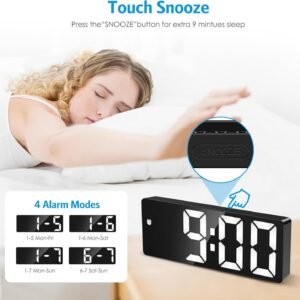 Relógio Digital de Mesa com LED e Espelho – Despertador, Termômetro e Display Moderno