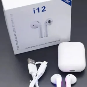 Fone Bluetooth i12 5.0 Sem Fio – Branco | Áudio Estéreo com Estojo Light