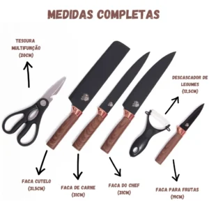 Kit Facas Bambu 6 Peças – 5 Facas + 1 Descascador – Alta Qualidade e Durabilidade