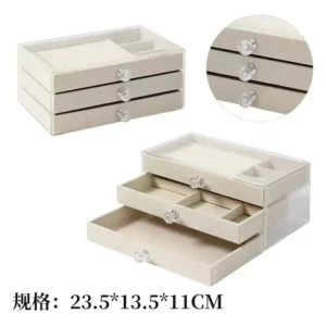 Caixinha Organizadora Cinza com Gavetas Modulares e Pull Diamante – Luxo Compacto