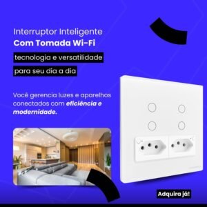 Interruptor Inteligente Touch Wi-Fi Black 4 Botões + 2 Tomadas – Controle por App, Alexa e Google Home